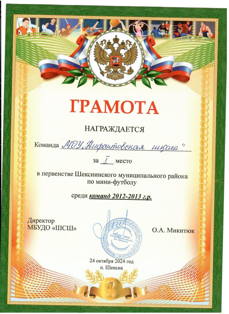 Мини-футбол 1 место.